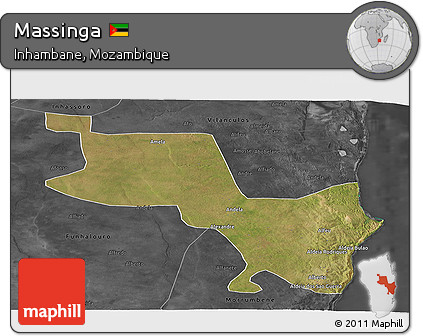 Satellite Panoramic Map of Massinga, darken, desaturated
