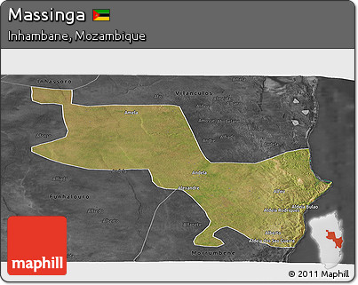 Satellite Panoramic Map of Massinga, darken, desaturated