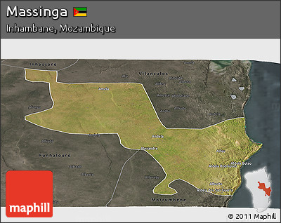 Satellite Panoramic Map of Massinga, darken, semi-desaturated
