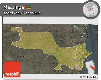 Satellite Panoramic Map of Massinga, darken, semi-desaturated