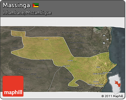 Satellite Panoramic Map of Massinga, darken, semi-desaturated