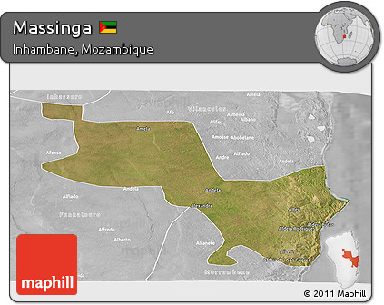 Satellite Panoramic Map of Massinga, lighten, desaturated