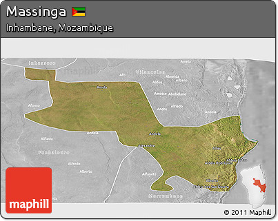 Satellite Panoramic Map of Massinga, lighten, desaturated
