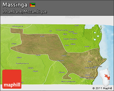 Satellite Panoramic Map of Massinga, physical outside