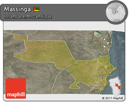 Satellite Panoramic Map of Massinga, semi-desaturated