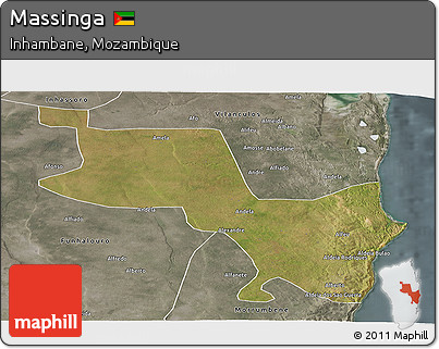 Satellite Panoramic Map of Massinga, semi-desaturated