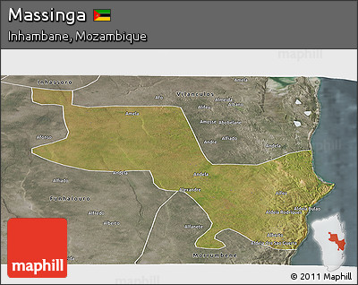 Satellite Panoramic Map of Massinga, semi-desaturated