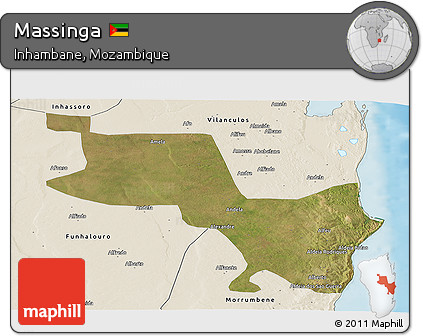 Satellite Panoramic Map of Massinga, shaded relief outside