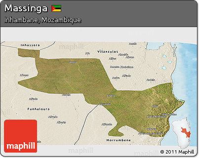 Satellite Panoramic Map of Massinga, shaded relief outside