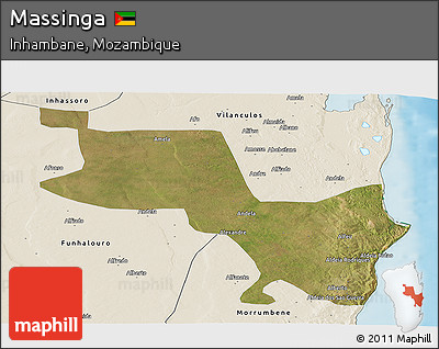 Satellite Panoramic Map of Massinga, shaded relief outside