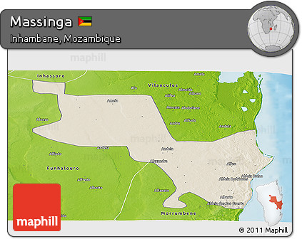 Shaded Relief Panoramic Map of Massinga, physical outside
