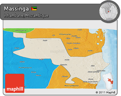 Shaded Relief Panoramic Map of Massinga, political outside