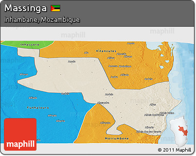 Shaded Relief Panoramic Map of Massinga, political outside