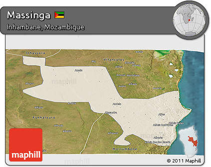 Shaded Relief Panoramic Map of Massinga, satellite outside