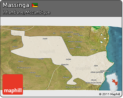Shaded Relief Panoramic Map of Massinga, satellite outside