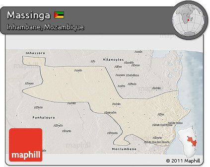 Shaded Relief Panoramic Map of Massinga, semi-desaturated