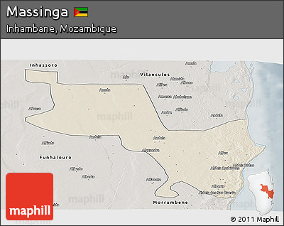 Shaded Relief Panoramic Map of Massinga, semi-desaturated