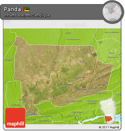 Satellite 3D Map of Panda, physical outside