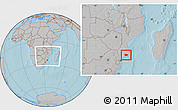 Gray Location Map of Panda, within the entire country, hill shading
