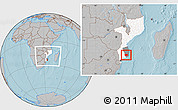 Gray Location Map of Panda, highlighted country, highlighted parent region, within the entire country, hill shading