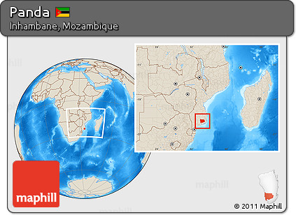 Shaded Relief Location Map of Panda, within the entire country