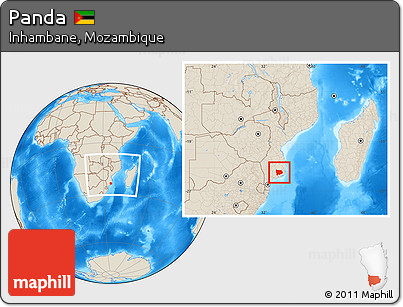 Shaded Relief Location Map of Panda, within the entire country