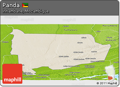Shaded Relief Panoramic Map of Panda, physical outside