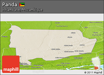 Shaded Relief Panoramic Map of Panda, physical outside