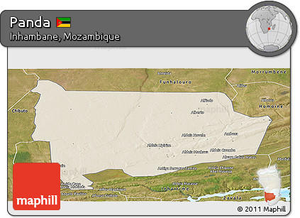 Shaded Relief Panoramic Map of Panda, satellite outside