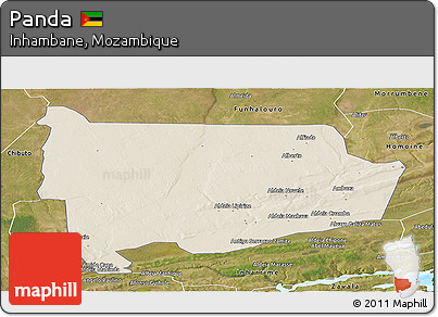 Shaded Relief Panoramic Map of Panda, satellite outside