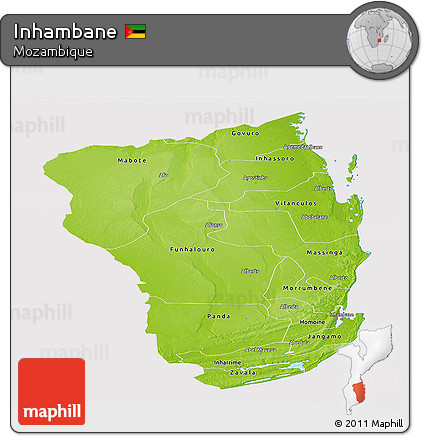 Physical Panoramic Map of Inhambane, cropped outside