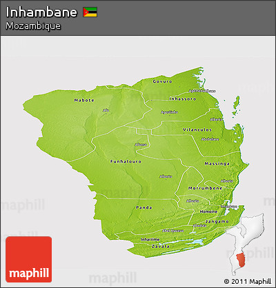 Physical Panoramic Map of Inhambane, cropped outside