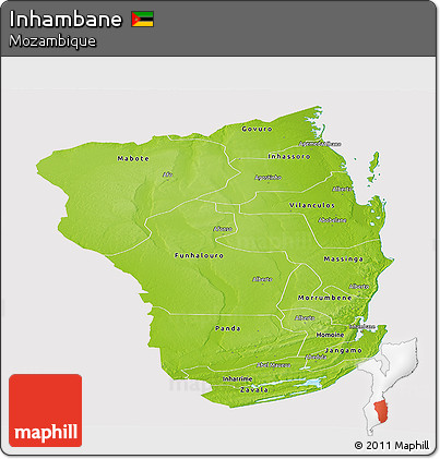 Physical Panoramic Map of Inhambane, cropped outside