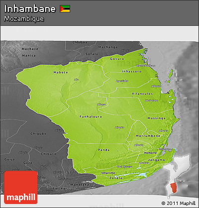 Physical Panoramic Map of Inhambane, darken, desaturated
