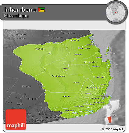 Physical Panoramic Map of Inhambane, darken, desaturated