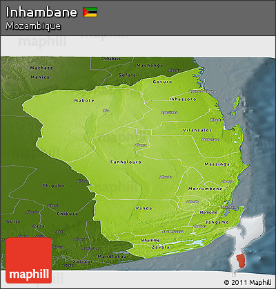 Physical Panoramic Map of Inhambane, darken