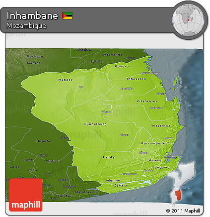 Physical Panoramic Map of Inhambane, darken