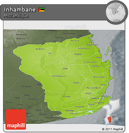 Physical Panoramic Map of Inhambane, darken, semi-desaturated