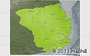 Physical Panoramic Map of Inhambane, darken, semi-desaturated