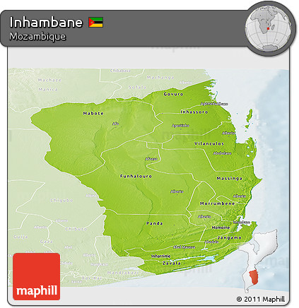 Physical Panoramic Map of Inhambane, lighten