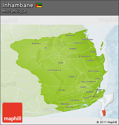Physical Panoramic Map of Inhambane, lighten