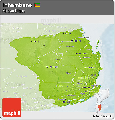 Physical Panoramic Map of Inhambane, lighten