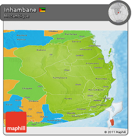 Physical Panoramic Map of Inhambane, political outside