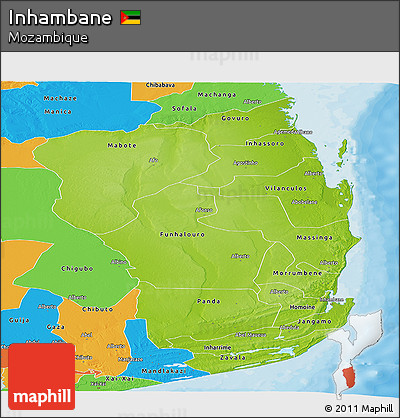 Physical Panoramic Map of Inhambane, political outside