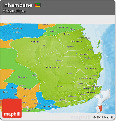 Physical Panoramic Map of Inhambane, political outside