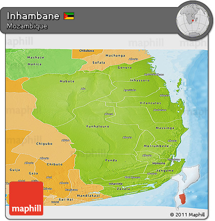 Physical Panoramic Map of Inhambane, political shades outside