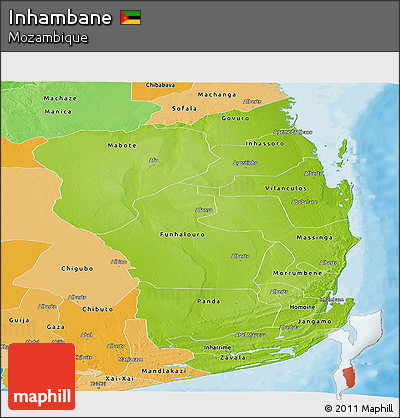 Physical Panoramic Map of Inhambane, political shades outside