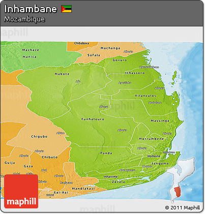 Physical Panoramic Map of Inhambane, political shades outside