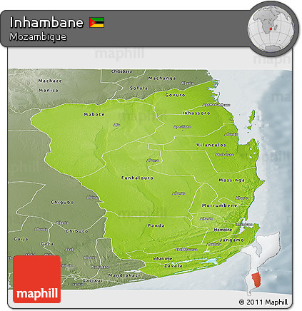 Physical Panoramic Map of Inhambane, semi-desaturated