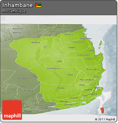Physical Panoramic Map of Inhambane, semi-desaturated